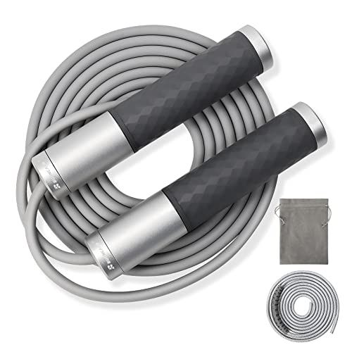 Weighted Jump Rope for Men, Women (1.5LB) - Alloy Steel Handles, Speed Skipping Rope, Gym,Indoor/Outdoor - Fitness, Workout, Boxing - Solid PVC & Cotton Rope - color: Silver-Grey