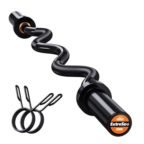 Olympic EZ Curl Barbell Bar, 47" EZ Curl Bar for Weight Lifting, Biceps, triceps, Back/Leg Muscle Group exercise,Chrome Curling Bar for 2 Inch Weight Plates,with 2 Spring Collars - style: 2 inch-Black