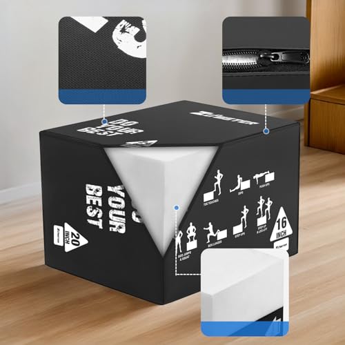 Zoomster 3-in-1 Foam Plyometric Box, Heavy-Duty Soft Plyo Jump Box with 450lbs Capacity, Reinforced Thick PVC & High-Density EPE Foam for Box Jumps, Home Gym, HIIT & Strength Training - size: 16 X 20 X 24inch