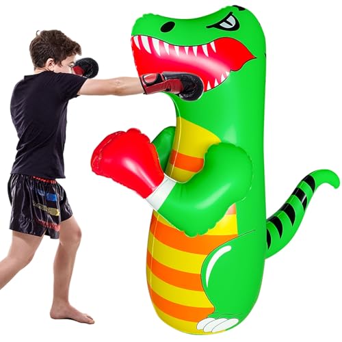 48 in Punching Bag for Kids, Free Standing Inflatable Dummy, Inflatable Punching Bag, De-Stress Boxing Bag for Kid - color: Dinosaur-BDW-Green