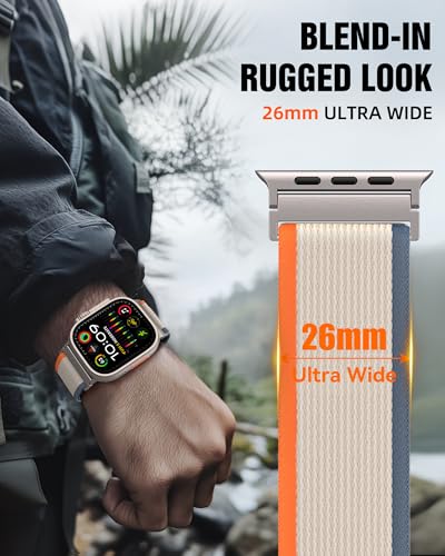 Trail Loop Nylon Sport Band Compatible with Apple Watch Ultra 3 2 Band for Men 49mm 46mm 45mm 44mm 42mm, Rugged Breathable Sport Adjustable Strap for iwatch bands Series 11/10/9/8/7/6/5/4, SE 3 2 1 - color: Orange Rice(Silver)
