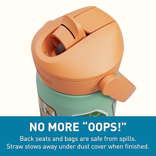 CamelBak Thrive Flip Straw Kids Bite Valve Stainless Steel Water Bottle Camp Badges, 12oz - color: Camp Badges