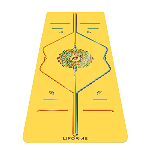 Liforme Travel Yoga mat – Patented Alignment System, Warrior-Like Grip, Non-Slip, Eco-Friendly, Ultra-Lightweight and Sweat Resistant, Made with Natural Rubber - color: Yellow