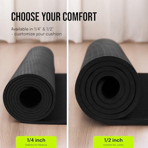 Gogokiwi Large Yoga Mat (6'x4') – 1/4" & 1/2" Thick Exercise Mats for Home Workout, Extra Wide Workout Mats for Home Gym, Yoga, Pilates, Stretching, Floor & More - color: Just Black, size: Extra Cushion (1/2 Inch Thick)