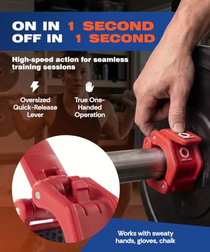 Lock-Jaw Barbell Collars Sport Olympic Barbell Clamps 2 Pcs – Heavy Duty Bar Clamps for 2” & 50mm Olympic Bars – Secure Weight Bar Clamps for Strength Training & Home Gym Accessories – Red - color: Red