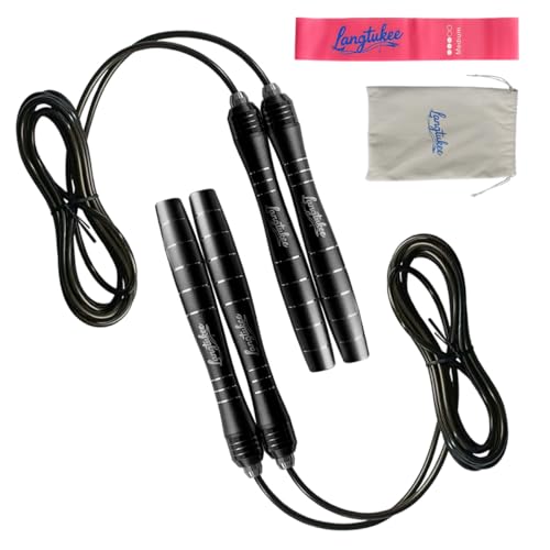 LANGETUKEE Speed Jump Rope - Professional Aluminum Alloy Skipping Rope with 360° Bearings - Adjustable 4mm Steel Cable for Double Unders, Boxing, MMA, HIIT & Cardio Training - Anti-Slip Grip - color: Double-black