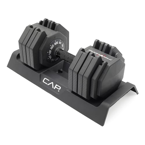 CAP ADJUSTABELL Adjustable Dumbbell Set, Premium Quick Select Adjustable Weights for Strength Training, Singles & Pairs, 12.5 LB, 25 LB & 55 LB, Round & Hex Dumbbells, Multiple Grip Handle Options - size: 55 lb - Black Handle, style: Single