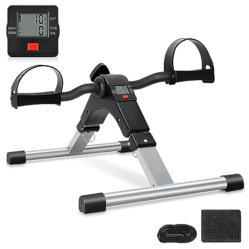 Uten Folding Pedal Exerciser, Under Desk Bike Pedal Exerciser, Mini Under Desk Exercise Bike Foot Hand Cycle Portable, Arm and Leg Exercise Peddler Machine with LCD Monitor - color: Silver-1
