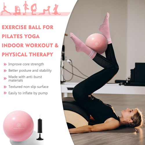 floconssy Pilates Ball Resistance Bands Grip Socks Barre Sets, Loop Exercise Bands 5 Levels, Small Yoga Ball 9 Inch, Non Slip Socks Workout Kit at Home - color: Pink