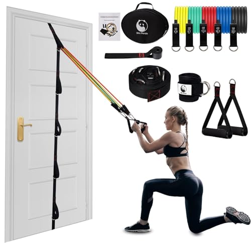 Slim Panda Door Anchor Strap for Resistance Bands, Door Exercise Equipment with Secure Buckle & No Drill Setup, Multi Point Anchor Gym Attachment, Portable Door Resistance Bands for Home Gym Workouts - style: 11 Pcs Set（Anchor+Resistance Band Set）