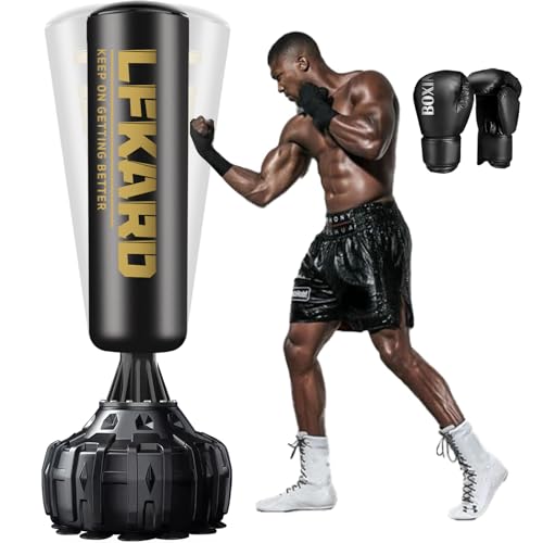 Punching Bag with Stand 70"-203lbs, Freestanding Heavy Boxing Bag Including 12OZ Boxing Gloves for Adult Youth Gift Selection Upgraded - color: Black LFKARD-70'' with Boxing Gloves and Wrist Guard