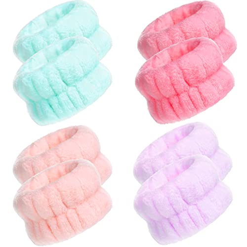 Chuangdi 4 Pairs Wrist Bands for Washing Face Wrist Spa Microfiber Wash Towel Band Scrunchies Absorbent Wristbands Sweatband for Women Prevent Liquid from Spilling (Candy Color) - color: Candy Color