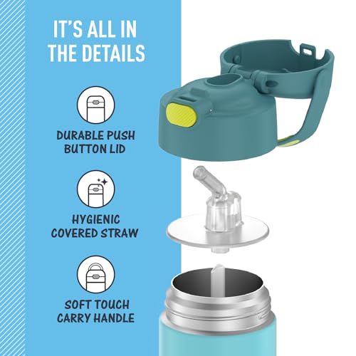THERMOS FUNTAINER Water Bottle with Straw, 12oz, Blue/Green | Kids Stainless Steel Insulated Water Bottle, Keeps Drinks Cold Longer for School & Play, BPA-Free - color: Blue/Green, size: 12 Ounces