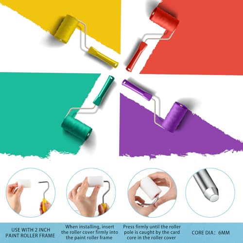 60 Pcs 2 Inch Foam Mini Paint Roller Covers Small High Density Sponge Paint Roller Refills for Painting House Wall Cabinet Household Tool Textured Smooth Corner