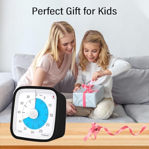 Yunbaoit Visual Timer, Silent 60-min Countdown Timer for Kids, Black Blue | Protective Case, Time Management Tool, Mute and Ringing Alarm Available, Low Power Reminder, for Study,Game,Work,Fitness etc - color: Black Blue