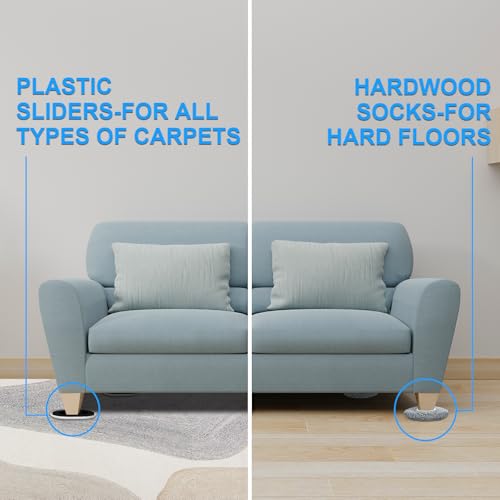New Upgrade Furniture Movers Sliders: Multi-Surface Furniture Sliders | 5.8*4.3" Moving Sliders with Groove - Oval 8PCS Moving Pads and 8 Hardwood Socks - Protect Floor and Easily Move Furniture - size: 5.8*4.3in Oval 8+8Pack