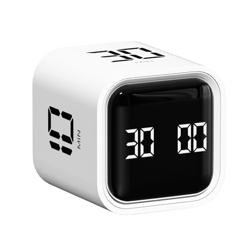 Cube Pomodoro Timer, Smart Productivity Timer 5/10/30/60 Minutes & Custom Countdown, Pause & Resume, Adjustable & Silent Visual Timer, Portable Rotation Multi Desk Timer for Study Task Work Kitchen - color: White