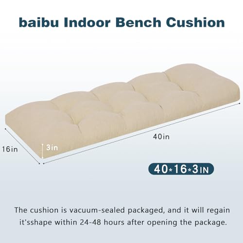 baibu 40 Inch Memory Foam Bench Cushion, Dual-Layer Patent Design Non-Slip Indoor Bench Cushion with Ties, 40x15x3Inch, Beige - color: Beige, size: 40x15x3 Inch (Pack of 1)