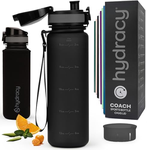 Hydracy Motivational Water Bottle with Time Marker & Fruit Infuser 17 oz | BPA-Free Tritan, Leakproof Flip-Top Lid,No-Sweat Sleeve,Carry Strap,Daily Intake Tracking for Gym,Sports,Outdoors - color: Space Grey, size: 17 Ounces