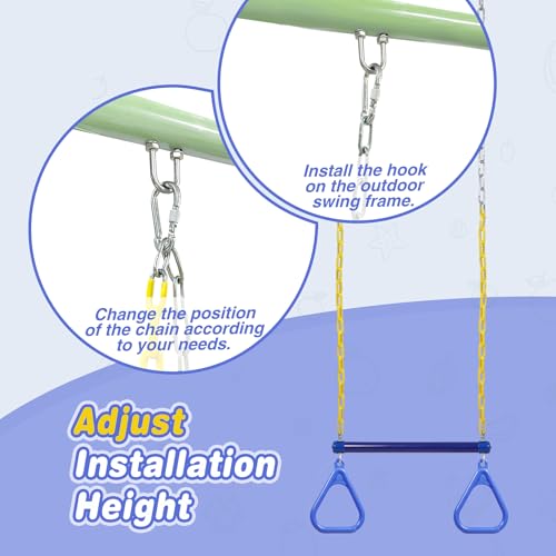 RedSwing Kids Swingset Bundle,Trapeze Swing Bar and Climbing Rope Swing, Kids Swingset Heavy Duty Coated Chains with Carabiners, Outdoor Play Playground Accessories, Blue - color: Blue + Blue