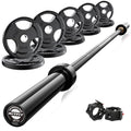 RitFit Barbell Weight Set - 4/6FT Olympic Barbell with Weight Plates (55-115LB Total) - Weightlifting Equipment for Squats, Curls, Deadlifts, Presses, Hip Thrusts - color: Black, size: 6FT With 155LB Plates
