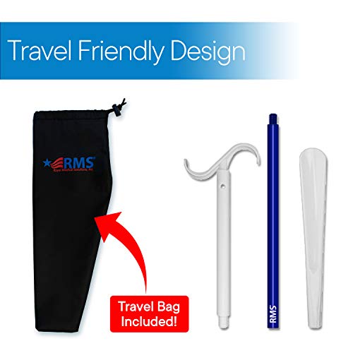 RMS 35.5 Inch Extra Long Dressing Stick with Sock Remover and Shoe Horn | Dressing Helper for clothes, shoes, shirts, pants, socks and shoes without bending or reaching