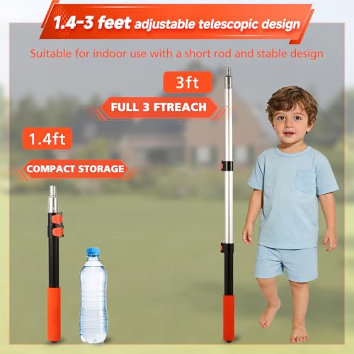 1.4–3 FT Telescoping Pole, Paint Roller Extension Handle with Threaded Metal Tip for Indoor Painting, Dusting & Window Cleaning - color: Orange