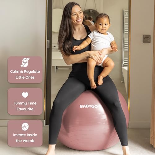 BABYGO Birthing Ball - Pregnancy Yoga Labor & Exercise Ball & Book Set Trimester Targeting, Maternity Physio, Birth & Recovery Plan Included Anti Burst Eco Friendly - color: Rosewood, size: 65cm - Manual