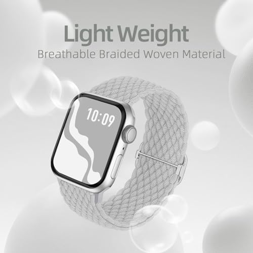 4 Pack Braided Stretchy Bands Compatible with Apple Watch 40mm 41mm 38mm 42mm 44mm 45mm 46mm 49mm Women Men, Breathable Nylon Elastic Daily Use Straps for iWatch Series 11/10 9 8 7 6 5 4 3 SE/Ultra 2 - color: Black/BlueGrey/White/Titan Gray, size: 38mm/40