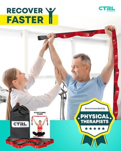 Stretching Strap with Loops - Non Elastic Stretch Band for Physical Therapy, Yoga Strap for Stretching Equipment, Stretch Bands for Exercise and Flexibility - Fascia, Hamstring & Leg Stretcher Belt - style: 12 Loops - Red