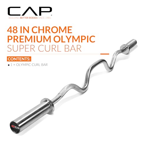 CAP 48" Olympic Super Curl Bar | Heavy Duty Solid Steel, 500 lb Capacity - color: Chrome, style: Elite