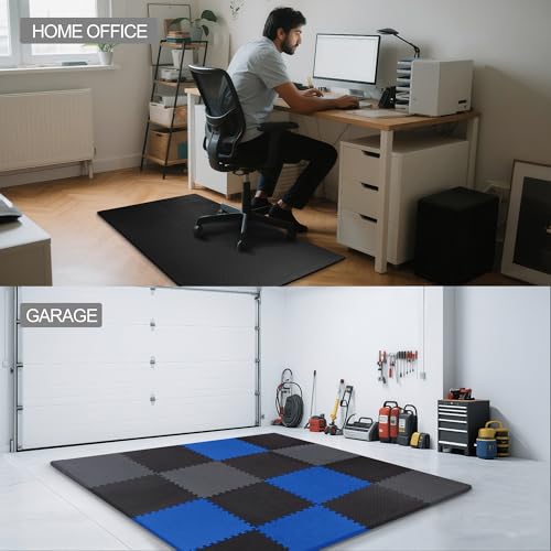 Elevon Puzzle Exercise Gym Flooring Mat, EVA Interlocking Foam Tiles Workout Mat for Home Gym, Fitness Equipment, MMA, Gymnastics, Shock-Absorbing Exercise Mat, Multi-Color - color: Black, style: 1/2"Th, 6 Tiles (24 Sq Ft)