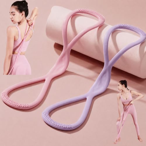 Resistance Bands with Handles,Figure 8 Resistance Band Elastic Fitness Bands Exercise Band for Home Yoga Gym Workout - color: Purple-15LB+Pink-25LB