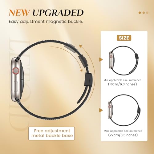LETOID Stretchy Bands for Apple Watch Band Women Men Adjustable Solo Loop | Skin-Friendly Elastic Nylon Replacement Strap, iWatch Series 11 10 9 8 7 6 5 4 3 2 1 SE Ultra 49 46 45 44 42 41 40 38mm - color: Magnetic Clasp - Midnight Black, size: 44mm/45mm/4