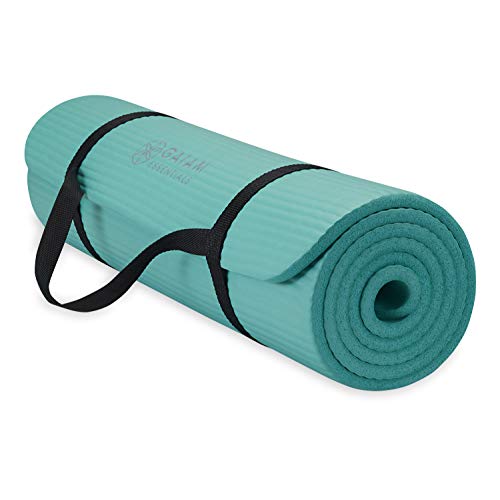 Gaiam Thick Yoga Mat, Exercise & Fitness Mat with Easy-Cinch Carrying Strap | Non-Slip NBR Foam | Joint Cushioning | Yoga, Pilates, Fitness & Floor Workouts | 72"L x 24"W - color: Teal