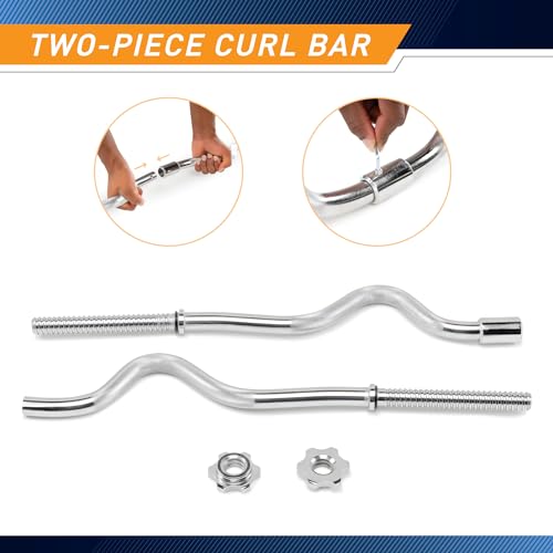 Marcy 1 inch Standard Curl Bar with Spin-Lock Collars Weightlifting Strength Training Home Gym Accessory for Triceps and Biceps - style: Two-Piece