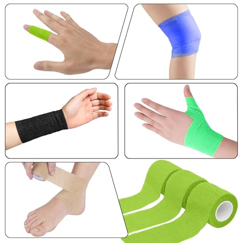 6 Pack 2 Inches Self Adhesive Bandage Wrap | Breathable Cohesive Bandage Elastic Tape for Pets, Athletic, Sports, Wrist, Knee, Ankle(5 Yards Per Roll, Grass Green) - color: Grass Green, size: 2 Inch