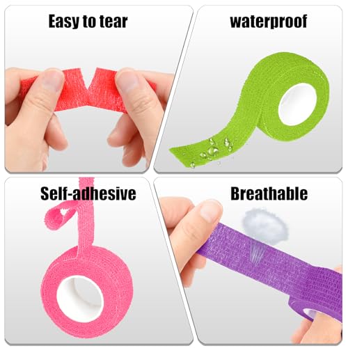 6 Pack 1 Inches Self Adhesive Bandage Wrap Breathable Cohesive Bandage Elastic Tape for Pets, Athletic, Sports, Wrist, Knee, Ankle(5 Yards Per Roll, Purple) - color: Purple, size: 1 Inch