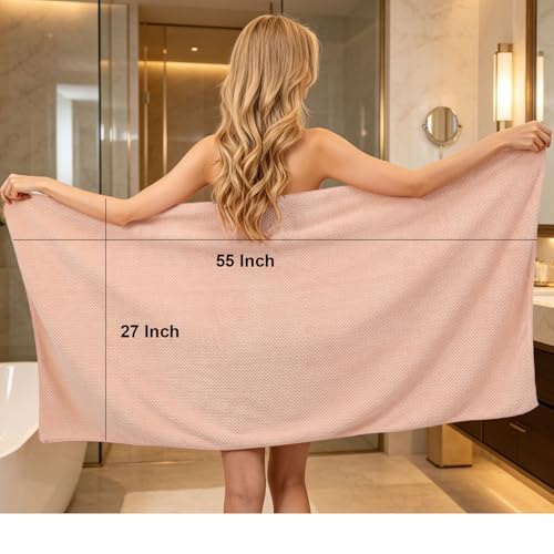 4 Pack Bath Towel Set, Lightweight Waffle Bath Towel Set, Microfiber Super Soft Highly Absorbent, Sturdy Quick Drying Towels for Bathroom, Gym, SPA, Yoga (4 Piece 27" x 55", LightPink) - color: 4lightpink, size: 27 x 55 Inch