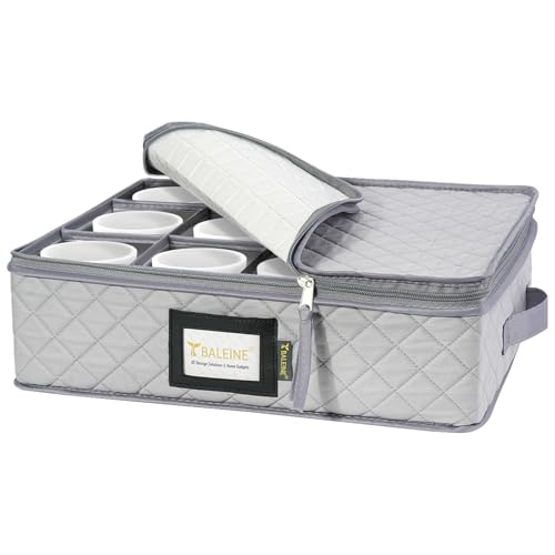BALEINE China Storage Containers, Sturdy Quilted Wine Glass Storage, Plate Organizer with Carry Handles, Moving Boxes for Dishes, Cups, Mugs and Stemware (Mug Storage, Soft Shell Grey) - color: Grey, style: Mug Storage-Soft Shell