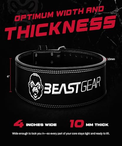 Beast Gear Weight Lifting Belt - Leather Power Lifting Belt for Men，10mm Thick Weightlifting Belt for Deadlifts, Back Support Squats Belts for Powerlifting, Crossfit Gym Belt for Men Women - size: M