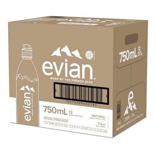evian Natural Spring Water, 750 ml (25.36 fluid ounce) Water Bottle with Sports Cap, 12 Pack - size: 304.8 Fl Oz (Pack of 1)