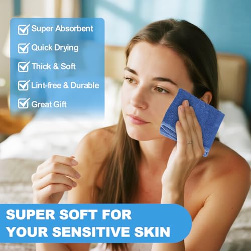 6 Pack 100% Cotton Wash Cloth, 12x12Inch Highly Absorbent and Soft Feel Fingertip Towels, Machine Washable Washcloths for Bathroom, Gym, Hotel, Spa and Kitchen, Blue - color: Blue 6 Pack