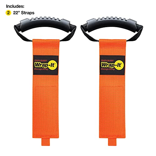 Easy-Carry Wrap-It Storage Straps - 22" (2-Pack) Blaze Orange | Heavy-Duty Hook and Loop Cord Carrying Strap, Hanger, and Organizer with Handle for Pool Hoses, Garden Hoses, Cords, Cables - color: Blaze Orange, size: 22" (2 Pack)