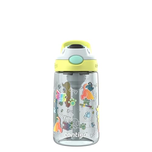 Contigo Kids Water Bottle with Redesigned AUTOSPOUT Straw, 14 oz - color: Macaroon (Dogs GFX), size: 14 oz (Pack of 1)