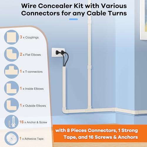 126in Cord Hider Kit, ZhiYo Wire Hiders for TV on Wall, Paintable Cable Management Kit, Wire Cover for Wall Mount TV, Beige Cable Raceway, Cord Cover Wall Wire Management Kit, 8xL15.7in W1.18inH0.67in - color: Beige, size: W1.18in X H0.67in X L126in