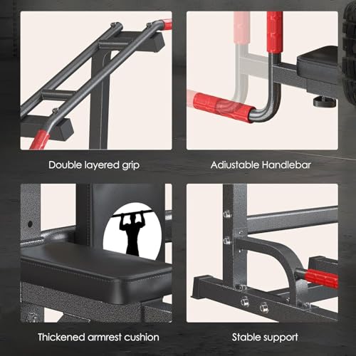 soges Power Tower Pull Up Bar Dip Station, All in One Free Standing Pull Up Bar for Home Gym with 7-Level Height Adjustable, Multi-Function Power Racks Strength Training Equipment, 330 lbs Capacity - color: Black
