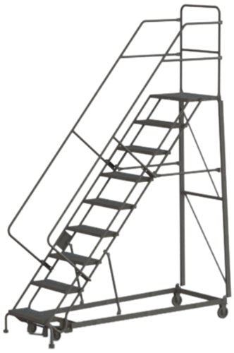 Tri-Arc KDHS109246 9-Step Heavy-Duty Safety Angle Steel Rolling Industrial & Warehouse Ladder with Perforated Tread - size: 9-Step, style: Perforated Tread