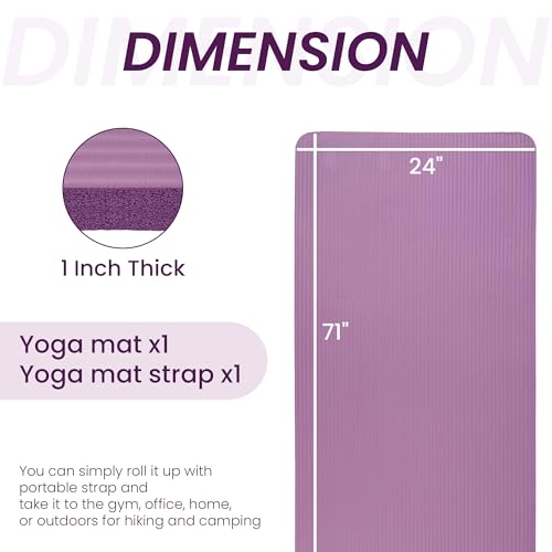 Signature Fitness Extra Thick High-Density Foam Yoga Mat – Multiple Thicknesses (1/2" & 1") / Multiple Colors – Double-Sided Non-Slip Surface – with Carrying Strap for Pilates, Yoga & Home Workouts - color: Taro Purple