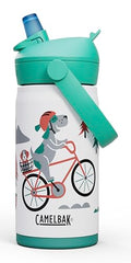 CamelBak Thrive Flip Straw Kids Bite Valve Stainless Steel Water Bottle Biking Dogs, 12oz - color: Biking Dogs